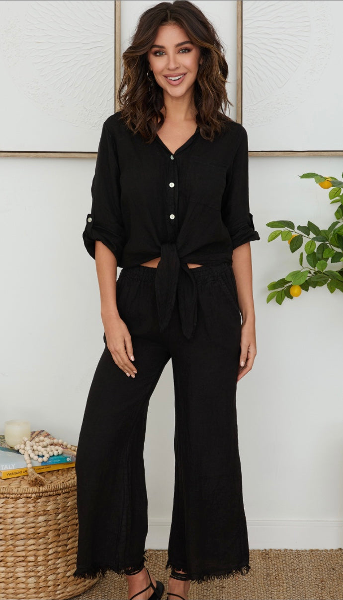 Linen Tie Front Top
