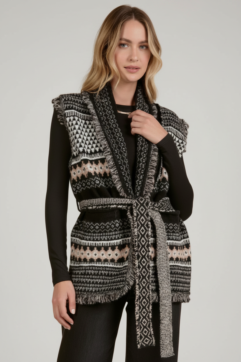 Sleeveless Belted Cardi