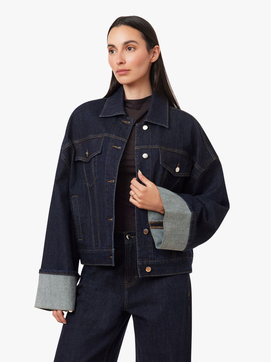 Cuffed Denim Trucker Jacket